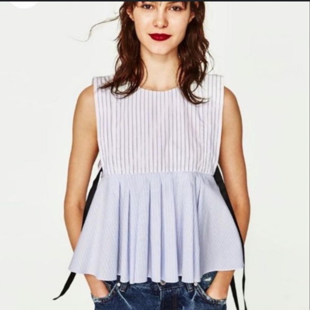 Zara striped two tone peplum ribbon top